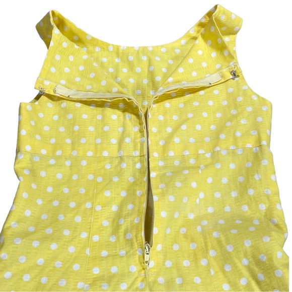 3/$44 Yellow dress size small white polka dots, zip up back with clasp closure - Picture 5 of 8